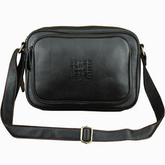 Black Fashion Leather Mens 10 inches Small Courier Bag Black Postman Bags Side Bag Messenger Bag For Men