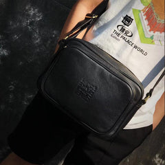 Black Fashion Leather Mens 10 inches Small Courier Bag Black Postman Bags Side Bag Messenger Bag For Men - imessengerbags