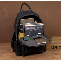 Fashion Black Mens Leather 13-inch Computer Backpack Black Travel Backpack School Backpack for men - imessengerbags