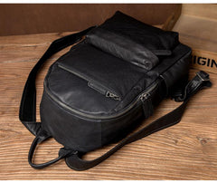 Fashion Black Mens Leather 13-inch Computer Backpack Black Travel Backpack School Backpack for men - imessengerbags