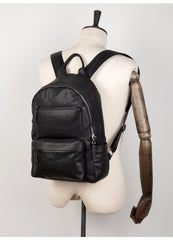 Fashion Black Mens Leather 13-inch Computer Backpack Black Travel Backpack School Backpack for men - imessengerbags