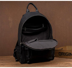 Fashion Black Mens Leather 13-inch Computer Backpack Black Travel Backpack School Backpack for men - imessengerbags