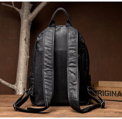 Fashion Black Mens Leather 13-inch Computer Backpack Black Travel Backpack School Backpack for men - imessengerbags