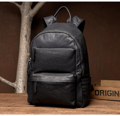 Fashion Black Mens Leather 13-inch Computer Backpack Black Travel Backpack School Backpack for men - imessengerbags