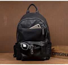 Fashion Black Mens Leather 13-inch Computer Backpack Black Travel Backpack School Backpack for men