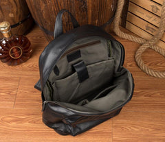 Fashion Black Mens Leather 13-inch Computer Backpacks Cool Travel Backpacks School Backpacks for men - imessengerbags