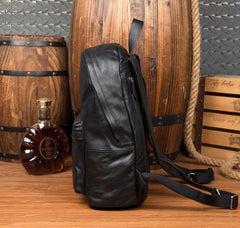 Fashion Black Mens Leather 13-inch Computer Backpacks Cool Travel Backpacks School Backpacks for men - imessengerbags