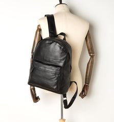 Fashion Black Mens Leather 13-inch Computer Backpacks Cool Travel Backpacks School Backpacks for men - imessengerbags