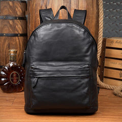 Fashion Black Mens Leather 13-inch Computer Backpacks Cool Travel Backpacks School Backpacks for men - imessengerbags