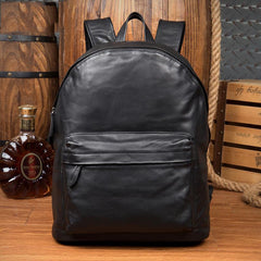 Fashion Black Mens Leather 13-inch Computer Backpacks Cool Travel Backpacks School Backpacks for men