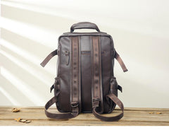 Black Fashion Mens Leather 13-inch Computer Backpacks Travel Backpacks Cool School Backpacks for men