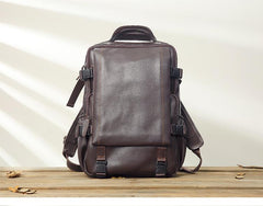 Black Fashion Mens Leather 13-inch Computer Backpacks Travel Backpacks Cool School Backpacks for men