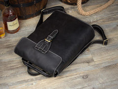 Black Fashion Mens Leather 14-inch Computer Backpack Brown Side Bag Messenger Bag for men