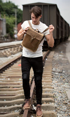 Black Fashion Mens Leather 14-inch Computer Backpack Brown Side Bag Messenger Bag for men - imessengerbags