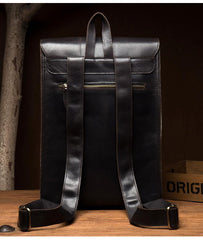 Black Fashion Mens Leather 14-inch Computer Backpack Dark Brown Satchel Backpacks School Backpacks for men