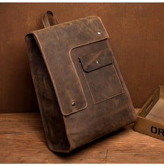 Black Fashion Mens Leather 14-inch Computer Backpack Dark Brown Satchel Backpacks School Backpacks for men