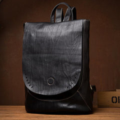 Fashion Mens Black Leather 14-inch Satchel Computer Backpacks Cool Travel Backpacks School Backpack for men - imessengerbags