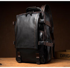 Black Fashion Mens Leather 14-inch Computer Backpacks Cool Travel Backpack School Backpack for men - imessengerbags