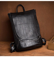 Fashion Mens Black Leather 14-inch Satchel Computer Backpacks Cool Travel Backpacks School Backpack for men - imessengerbags