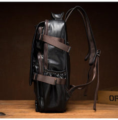 Black Fashion Mens Leather 14-inch Computer Backpacks Cool Travel Backpack School Backpack for men - imessengerbags