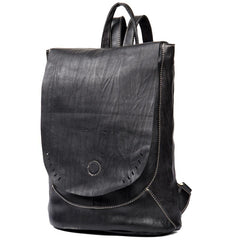 Fashion Mens Black Leather 14-inch Satchel Computer Backpacks Cool Travel Backpacks School Backpack for men - imessengerbags