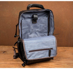 Black Fashion Mens Leather 14-inch Computer Backpacks Cool Travel Backpack School Backpack for men - imessengerbags