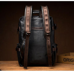 Black Fashion Mens Leather 14-inch Computer Backpacks Cool Travel Backpack School Backpack for men - imessengerbags