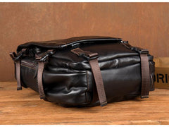 Black Fashion Mens Leather 14-inch Computer Backpacks Cool Travel Backpack School Backpack for men - imessengerbags
