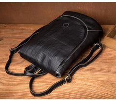 Fashion Mens Black Leather 14-inch Satchel Computer Backpacks Cool Travel Backpacks School Backpack for men - imessengerbags