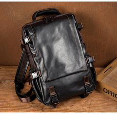 Black Fashion Mens Leather 14-inch Computer Backpacks Cool Travel Backpack School Backpack for men - imessengerbags