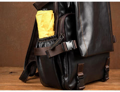 Black Fashion Mens Leather 14-inch Computer Backpacks Cool Travel Backpack School Backpack for men - imessengerbags
