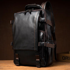 Black Fashion Mens Leather 14-inch Computer Backpacks Cool Travel Backpack School Backpack for men - imessengerbags