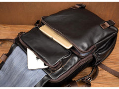Black Fashion Mens Leather 14-inch Computer Backpacks Cool Travel Backpack School Backpack for men - imessengerbags
