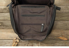 Black Fashion Mens Leather 15-inch Business Computer Backpacks Laptop Backpacks Black College Backpack for men - imessengerbags