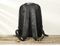 Black Fashion Mens Leather 15-inch Business Computer Backpacks Laptop Backpacks Black College Backpack for men - imessengerbags