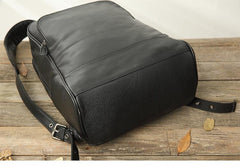 Black Fashion Mens Leather 15-inch Business Computer Backpacks Laptop Backpacks Black College Backpack for men - imessengerbags