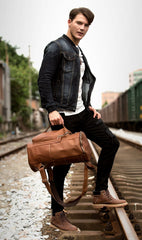 Black Fashion Mens Leather 15-inch Computer Barrel Backpack Brown Travel Bucket Backpacks School Backpacks for men - imessengerbags