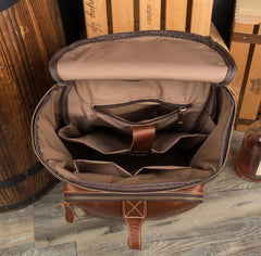 Black Fashion Mens Leather 15-inch Computer Barrel Backpack Brown Travel Bucket Backpacks School Backpacks for men - imessengerbags