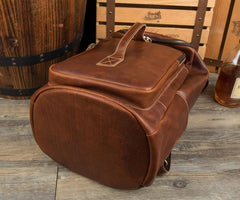 Black Fashion Mens Leather 15-inch Computer Barrel Backpack Brown Travel Bucket Backpacks School Backpacks for men - imessengerbags