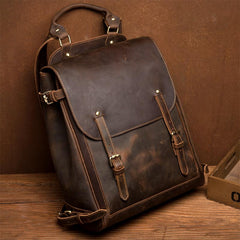 Black Fashion Mens Leather 15-inch Computer Backpack Brown Satchel Backpack School Backpacks for men - imessengerbags