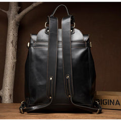 Black Fashion Mens Leather 15-inch Computer Backpack Brown Satchel Backpack School Backpacks for men - imessengerbags