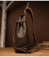 Black Fashion Mens Leather 15-inch Computer Backpack Brown Satchel Backpack School Backpacks for men - imessengerbags