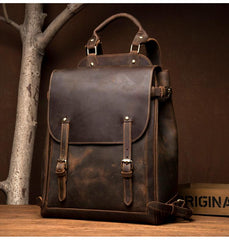Black Fashion Mens Leather 15-inch Computer Backpack Brown Satchel Backpack School Backpacks for men - imessengerbags