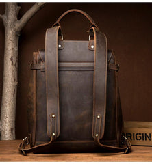 Black Fashion Mens Leather 15-inch Computer Backpack Brown Satchel Backpack School Backpacks for men - imessengerbags