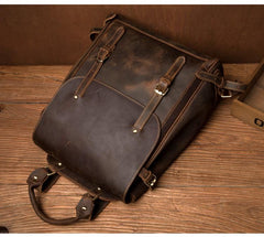 Black Fashion Mens Leather 15-inch Computer Backpack Brown Satchel Backpack School Backpacks for men - imessengerbags