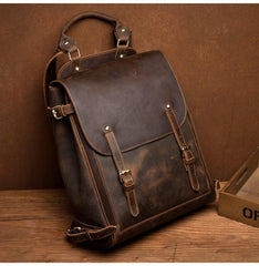 Black Fashion Mens Leather 15-inch Computer Backpack Brown Satchel Backpack School Backpacks for men - imessengerbags