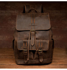 Vintage Brown Fashion Mens Leather 15-inch Computer Backpacks Brown Travel Backpacks School Backpacks for men