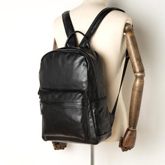 Cool Black Mens Leather 15inches Computer Backpack Fashion Travel Backpack School Backpack for men - imessengerbags