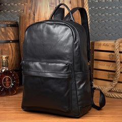 Cool Black Mens Leather 15inches Computer Backpack Fashion Travel Backpack School Backpack for men - imessengerbags