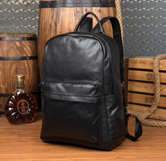 Cool Black Mens Leather 15inches Computer Backpack Fashion Travel Backpack School Backpack for men - imessengerbags